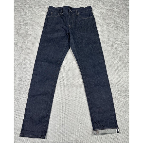 Uniqlo Selvedge Jeans Mens 30x31.5 Blue Slim Straight Denim Raw Kaihara Fabric - Picture 1 of 11